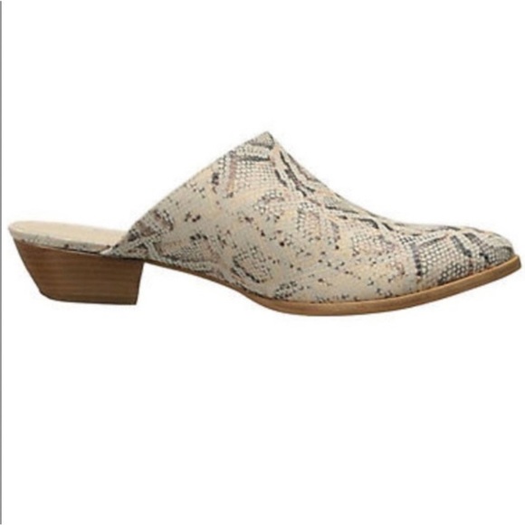 Matisse Clover Reptile Snake Print Cream Brown Grey Leather Point Heel Mules 10 - Picture 1 of 15